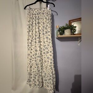 Pink Rose Blue and White Floral Maxi Skirt